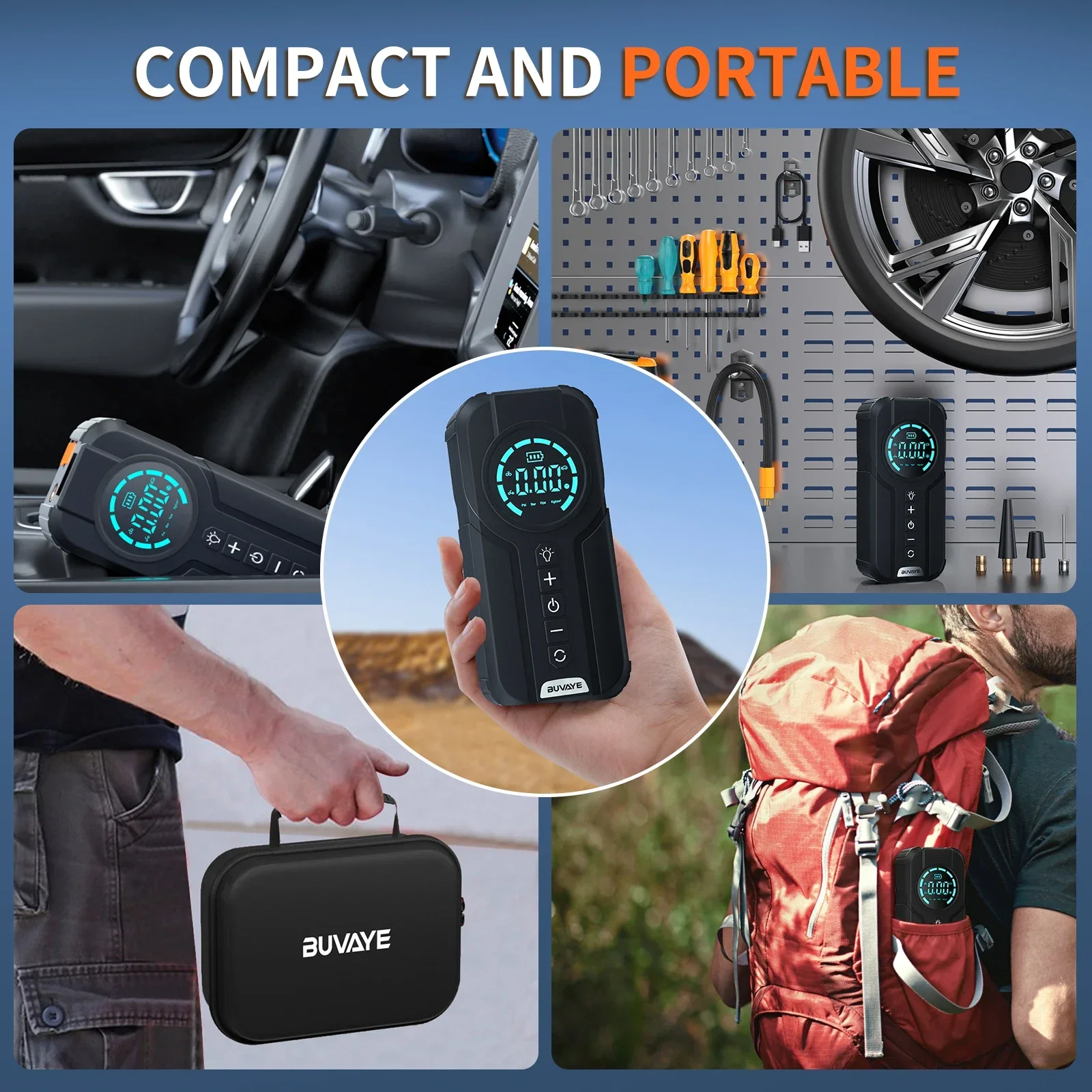 Car Jump Starter Air Compressor With Power Bank Portable Electric Pump Auto Battery Booster 12V Jump Box With Flashlight