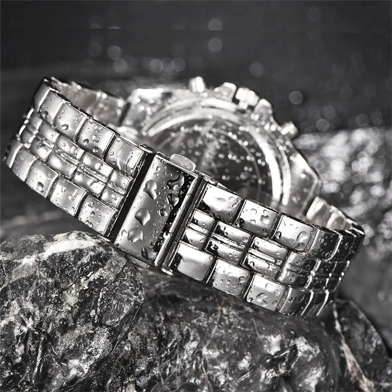 Original XINEW Brand Men Watches Black Fashion Casual Alloy Band Date Gifts Quartz Wrist Watch Silver Relogios Masculinos 2025