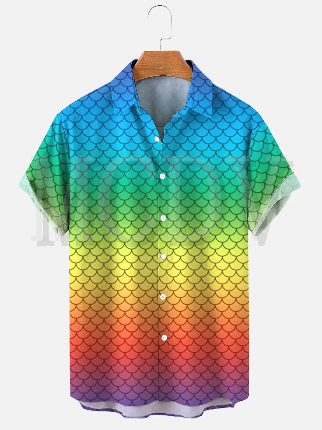 

Rainbow Gradient Mermaid Scales Shirt Oversized Stretch Music Car Aloha Shirts