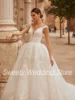 Glitter Wedding Dresses Customized Cap Sleeve Scoop Beading Applique Sweept Train Back Lace-up Corset Wedding Bridal Gown 3