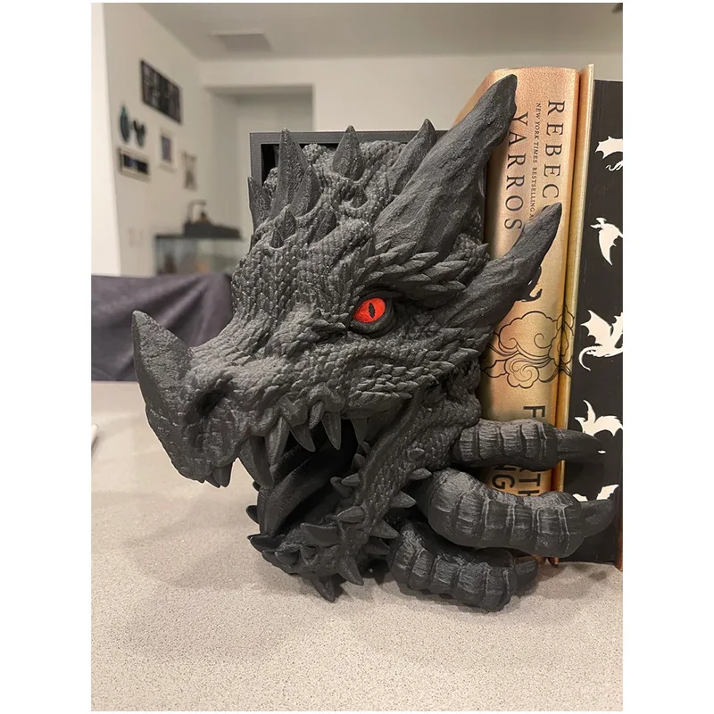 Heavy Duty Dragon Bookends-Anti-Slip Resin Dragon Statue for Heavy Books, Gothic Home Decor, Fantasy Room Accessories