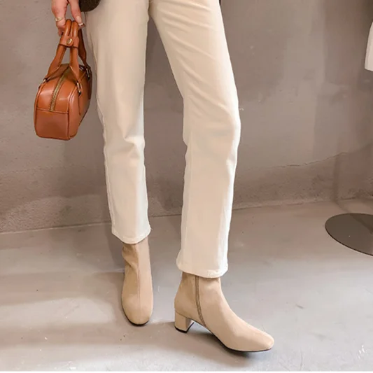 style practical wear~New SW round toe thick high-heeled elastic sock slim boots, women's short boots_voghion.com