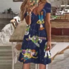Ladies Clothing Casual Simple Dress Print Disney Toy Story Buzz Lightyear V Neck Short Sleeve Summer Ladies Plus Size Top Skirt 1