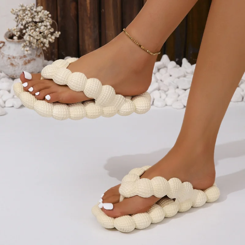 

Outdoor Soft Bubble Flip Flops Summer Slides For Women Close Toe Slippers Bubble Massage Litchi Sandals Brand Sandals Men Clogs