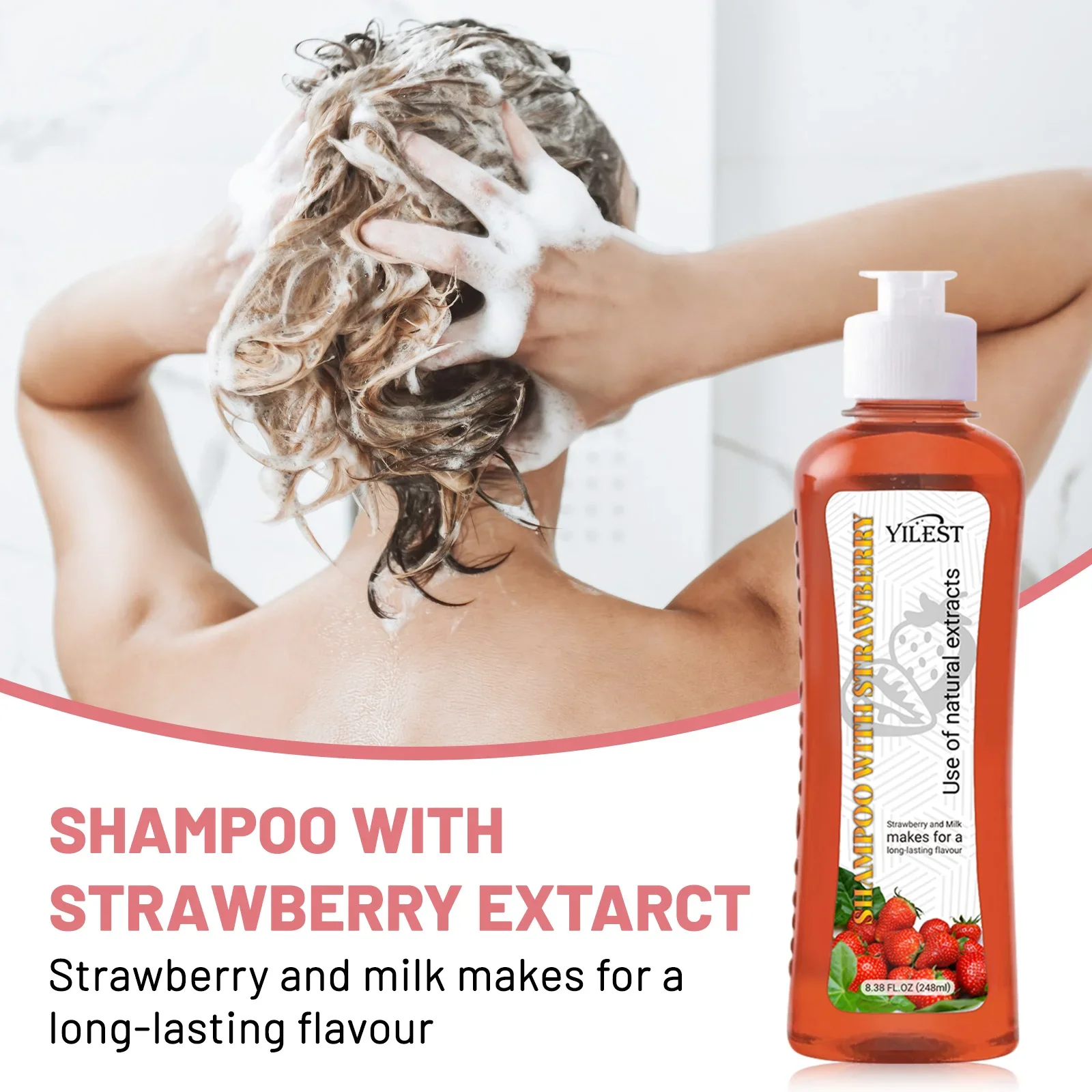 شامبو الشعر بخلاصة الفراولة مجموعة شامبو وبلسم لنمو الشعر السريع ومضاد لتساقط الشعر والتحكم الفعال في الزيت ومضاد للقشرة