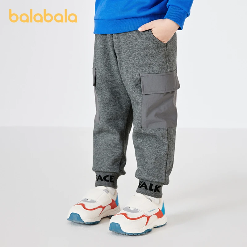 

Balabala Toddler 2023 Boy Trousers Autumn Winter Trendy Cool Letter Fleece Sports Casual Pants