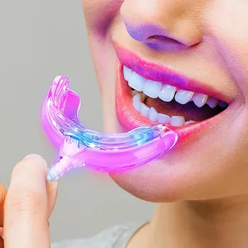Lampada acceleratore per sbiancamento dei denti Luce blu e rossa Vassoio per igiene orale a LED Ricarica mobile Rimozione dell'ingiallimento dei denti a luce fredda portatile
