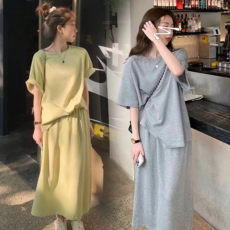 Summer Casual Two-piece Set For Women Solid Short Sleeve T-shirt+Half Skirt Sports Suit Fashionable Simple Loose Female Clothing 2023 new slim suit men s short sleeve t shirt sports trend suit men s teenagers jorts рубашка женская men clothing man clothes