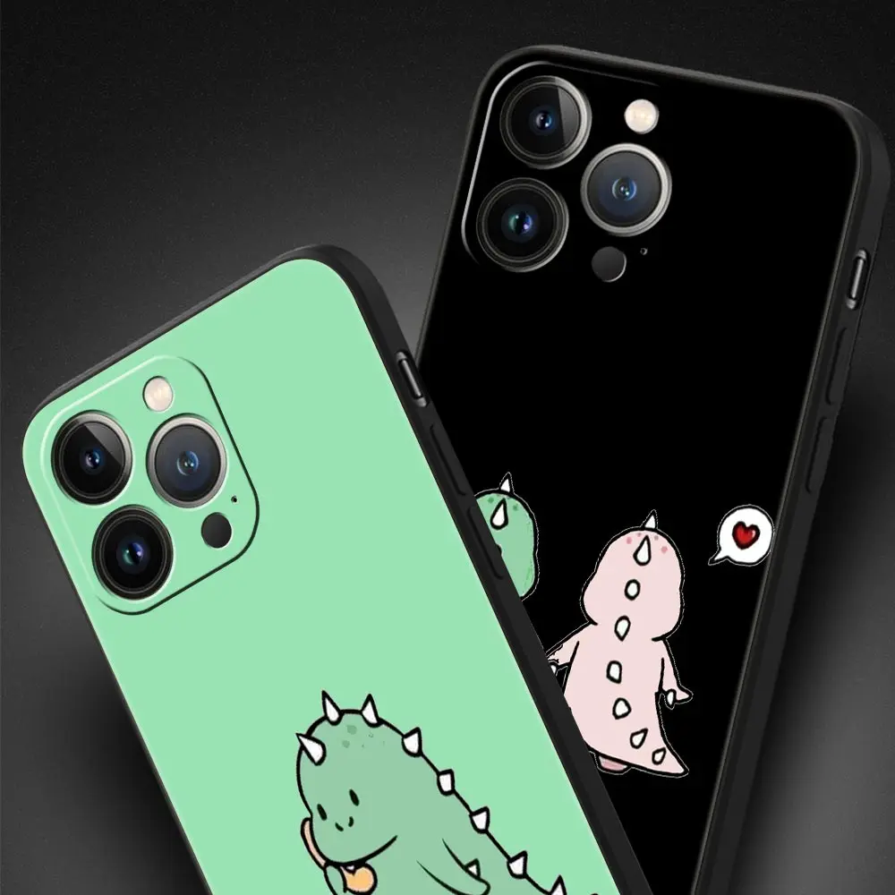 Adorable Dinosaur Bear Couple Silicone Phone Case - Black Protective Cover