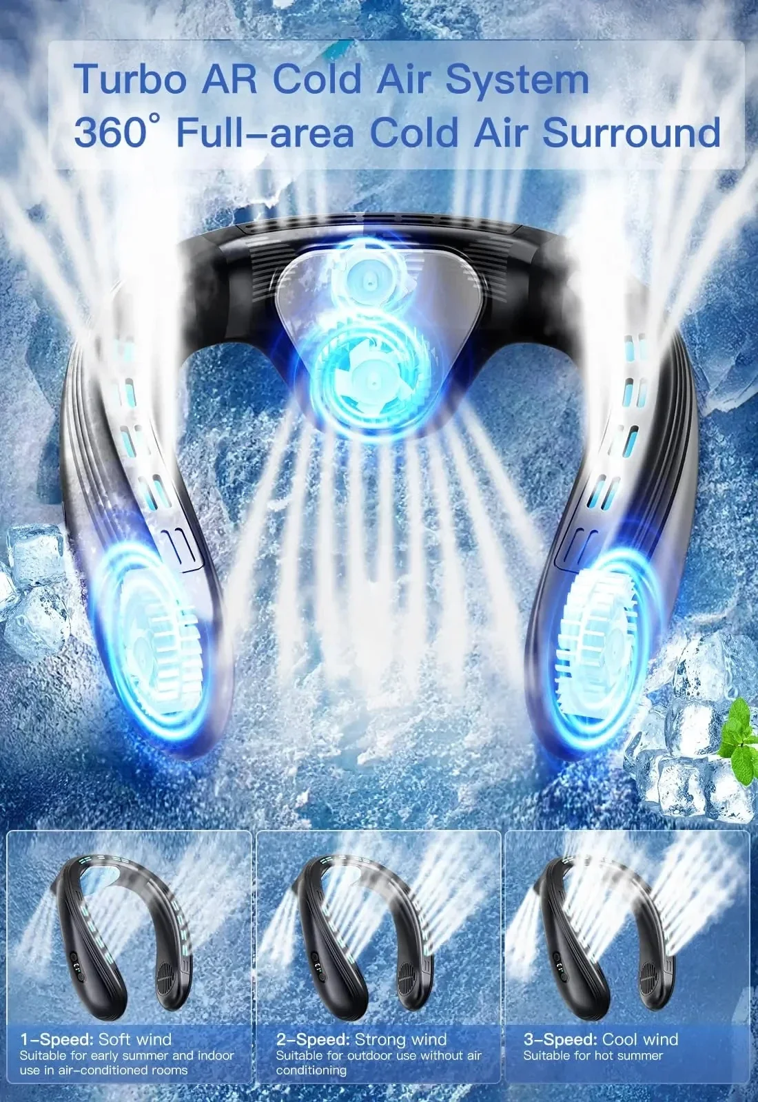 New Neck Air Conditioner Portable Neck Fan Rechargeable Semiconductor Cooling Bladeless Fan Outdoor Personal Fan Wearable Cooler 5