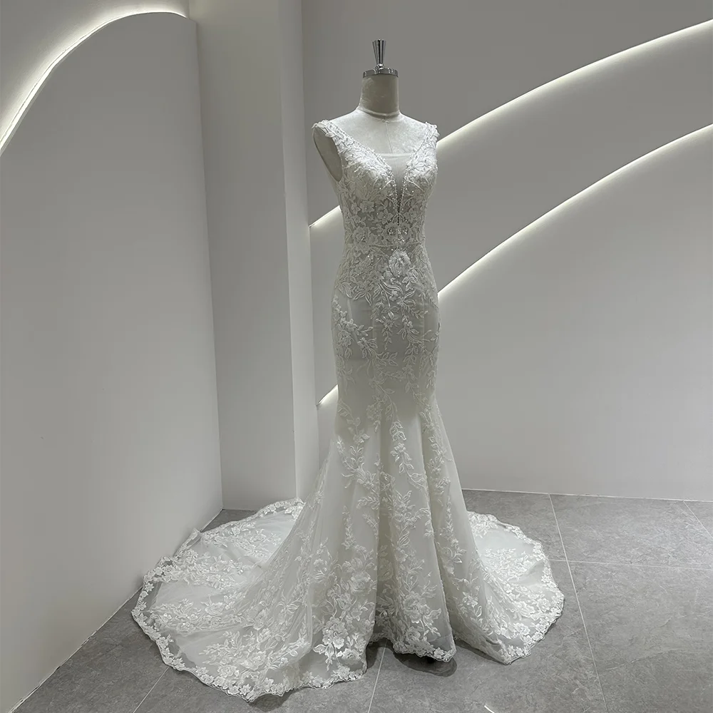 SL-9378 Customized Gorgeous V-NECK Wedding Dress Mermaid 2025 Bridal Lace See  Through New Arrival Luxury Beaded Wedding Gown - AliExpress 320