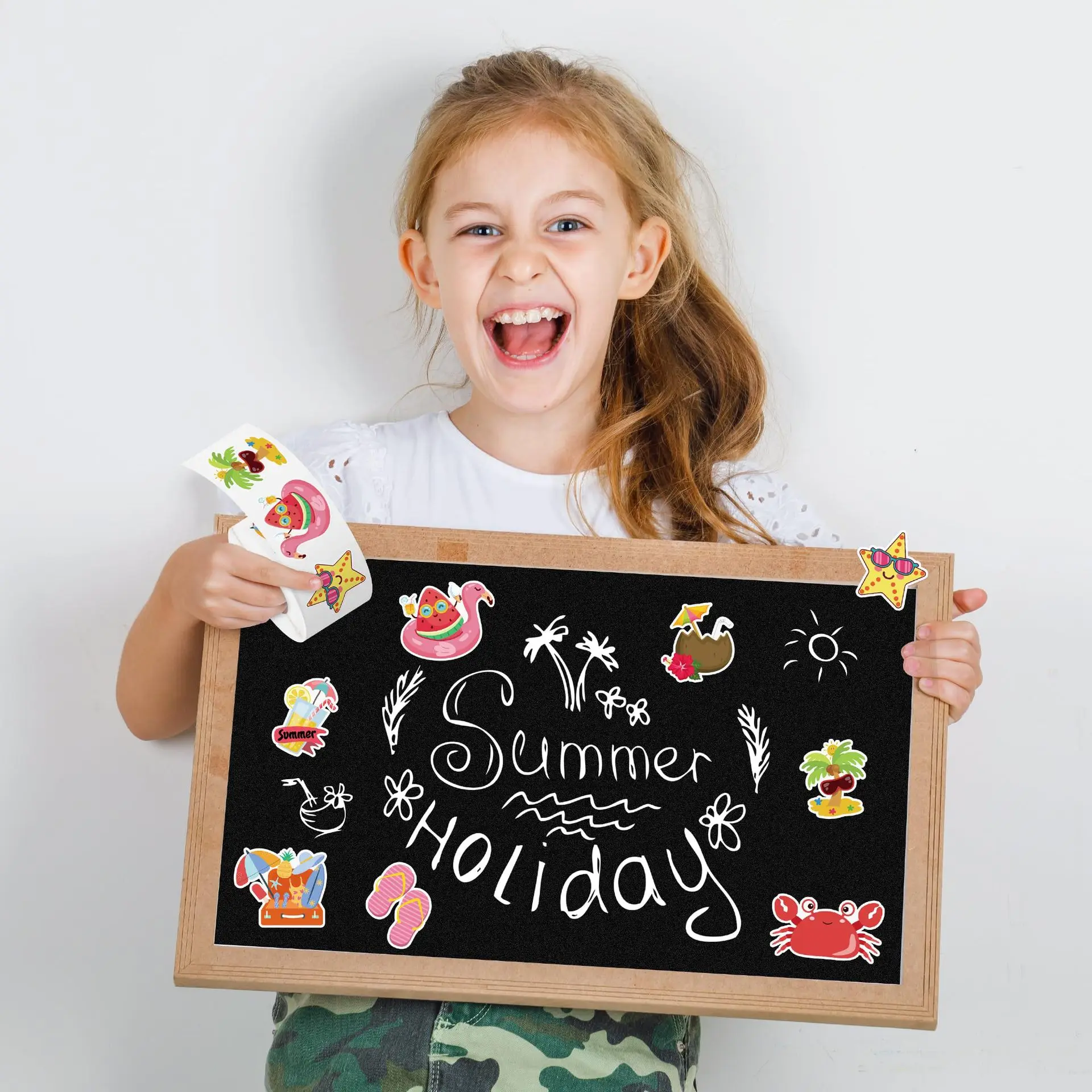 500 Pcs 여름 스티커 롤 하와이 열대 해변 자체 접착 라벨 루아우 파티 용품 휴일 DIY 공예품 장식