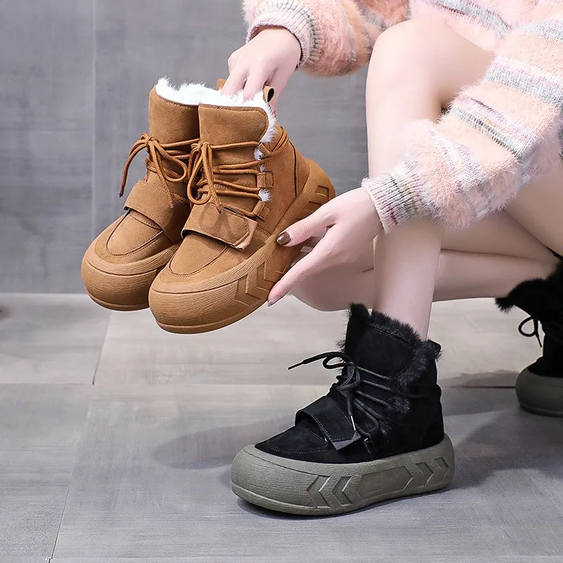 

Женская обувь, новинка зима 2023, зимние ботинки, женская плюшевая утолщенная теплая обувь из хлопка, теплые ботинки