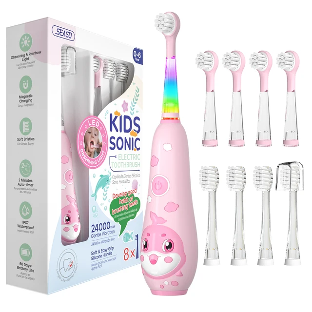 Seago Kids Electric Toothbrush Sonic Child Dolphin Colorful Observing LED 2 mins Smart Timer IPX7  Waterproof Teeth Cleaning 1