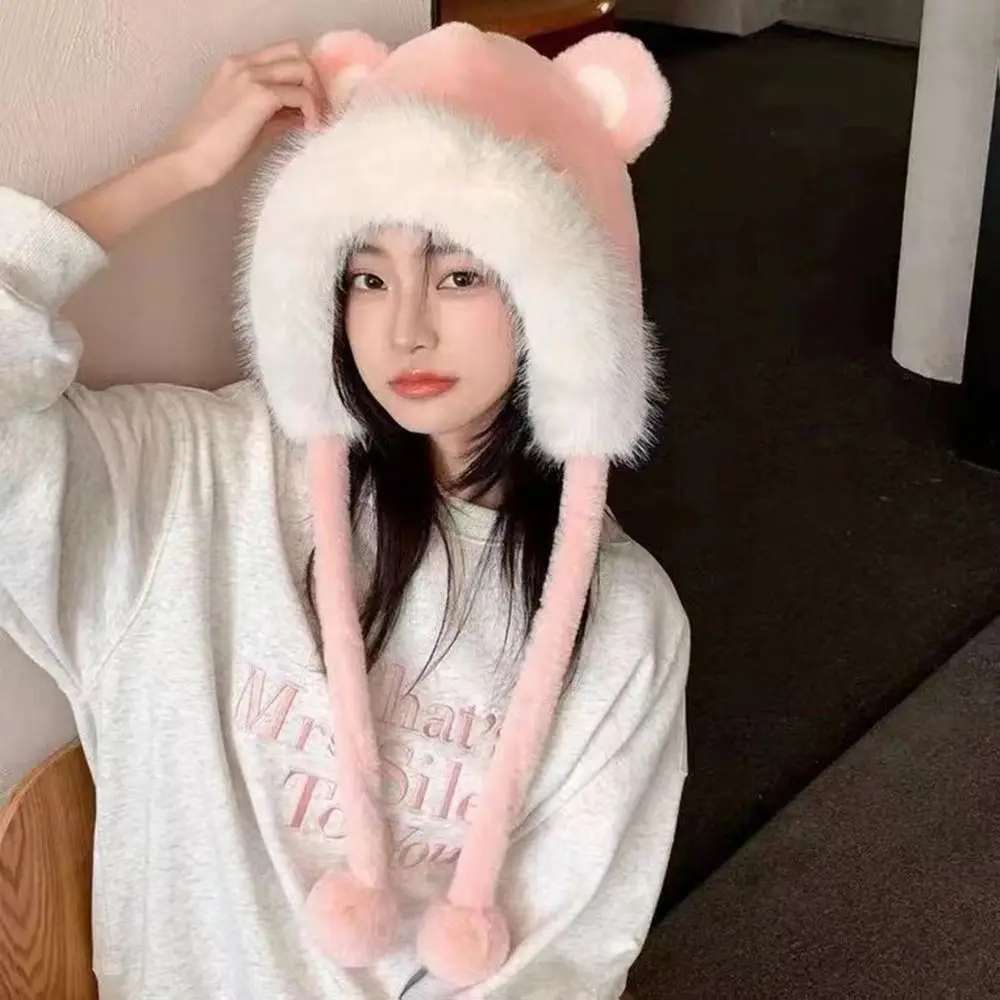 곰 귀 겨울 모자, 귀 보호, 따뜻한 곰 귀 모자, 봉제 두꺼운 양동이 모자, 겨울 패션