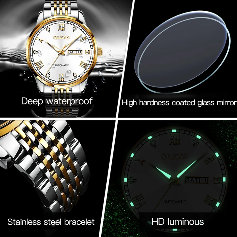 OLEVS Brand Luxury Mechanical Watch for Men Stainless Steel Waterproof Business Mens Watches Top Brand Luxury Relogio Masculino