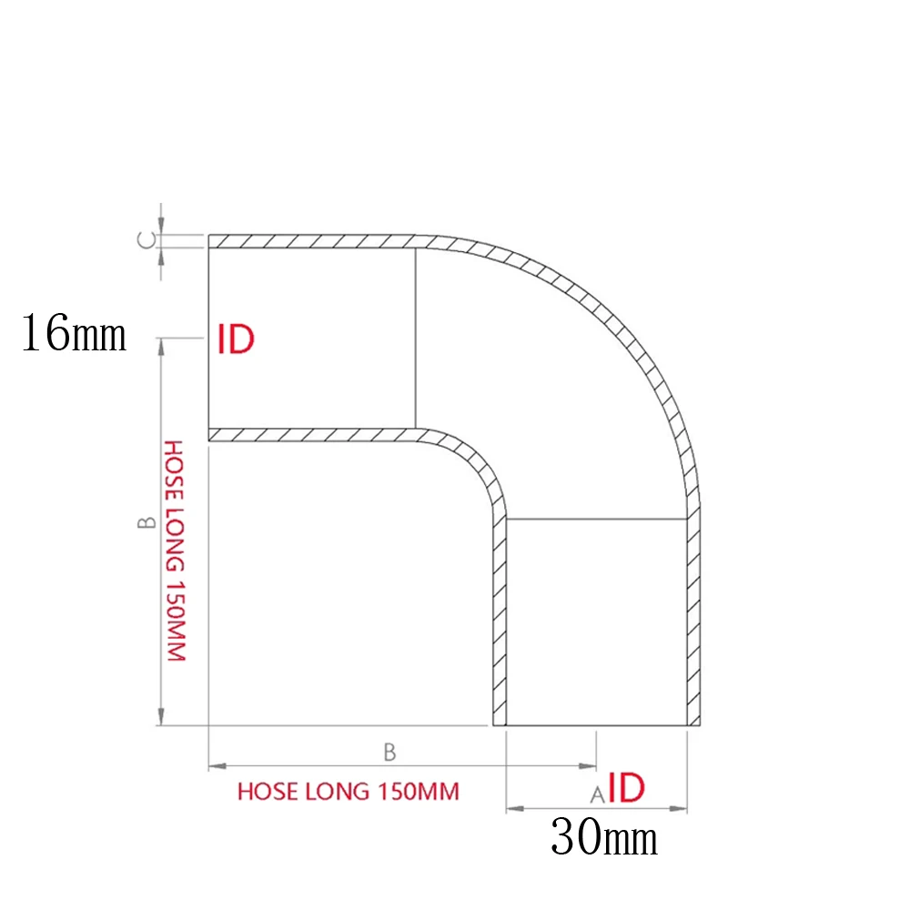 id16/30mm 90 bend silicone hose