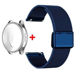 Premium Steel Mesh Milanese Loop Band with Protective Case - Galaxy Watch 4 40mm (Blue - Silver)