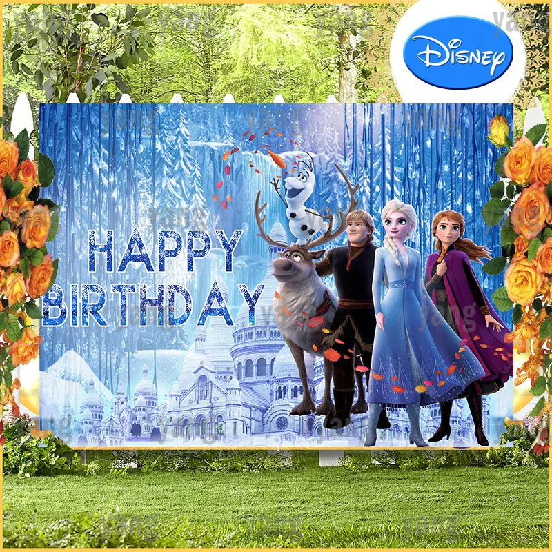 Disney Frozen Cartoon Cute Olaf Sven Kristoff Princess Anna Magic Elsa Birthday Party Ice Snow Sfondo Fotografia Sfondo