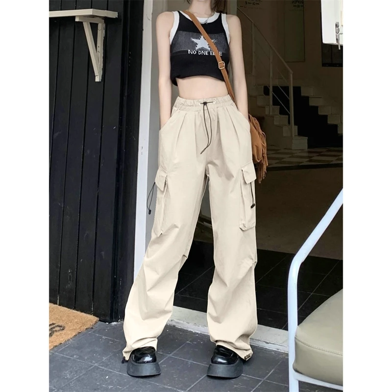 

Trendy Joggers Women's Retro Workwear Cargo Pants Fashionable and Functional Wide Leg Pockets Joggers Trousers Y2k Streetwear