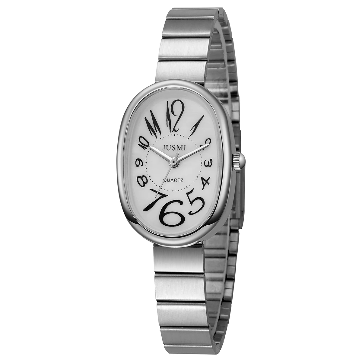 Ladies' exquisite and high-value Arabic numeral scale oval dial bamboo style steel strap quartz watch. 5