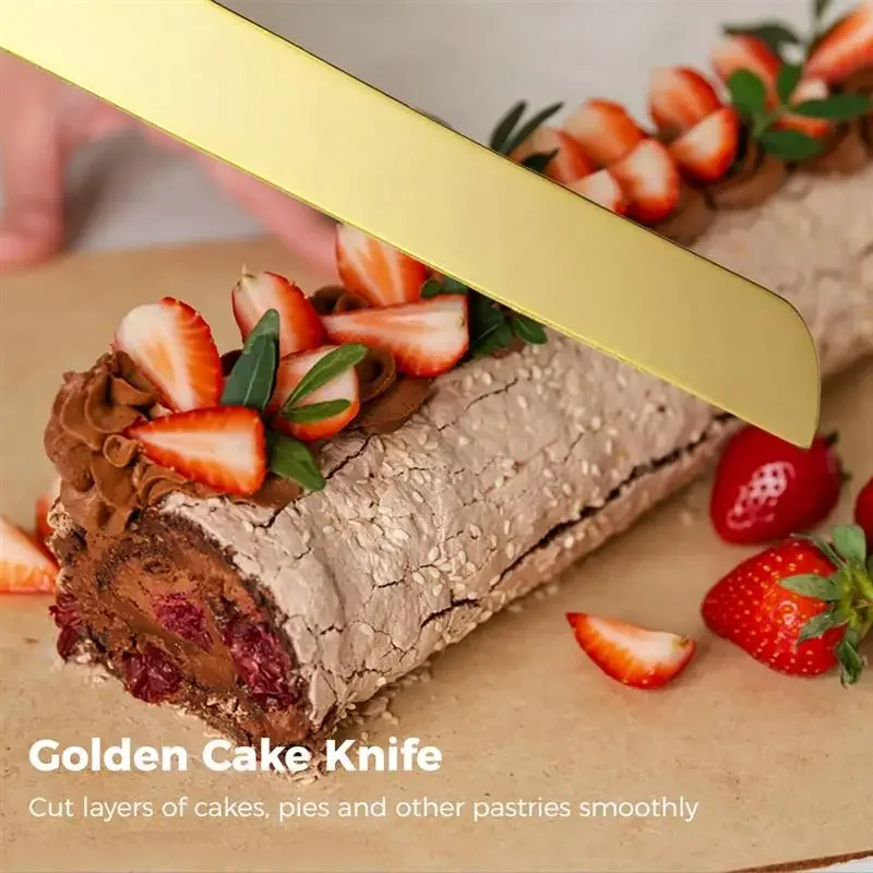 

2Pcs Gold Cutlery Stainless Steel Cake Knife Long Kitchen Tableware Handle Shovel Luxury Royal Cake Pizza Dessert Kitchen Tool