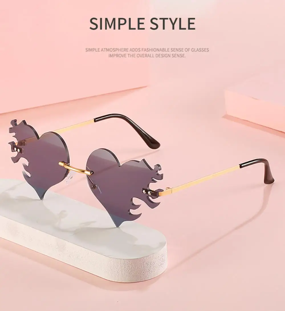 Óculos de sol morcego feminino sem aro tendência eyewear_voghion.com