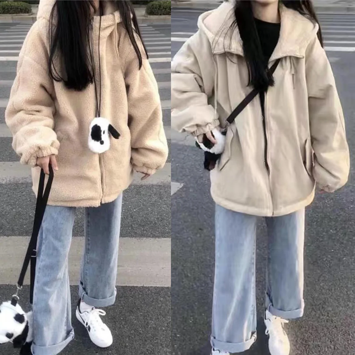 Double-sided Fuzzy Woolen Jackets Plus Size Autumn Winter Faux Fur Coat Women Cotton-padded Jacket Cow Print Outerwear Cute