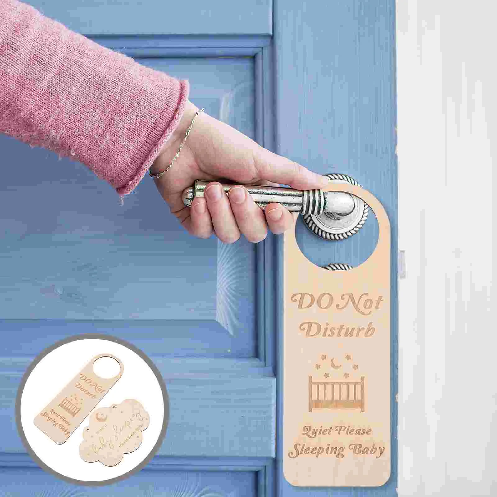 2 Pcs Baby Sleep Sign Emblems Do Not Disturb Sleeping Plaque Wooden Shower Boy Hanging for Front Door