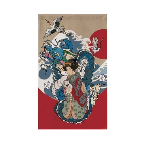 thumbnail image 1 of Cortina corta japonesa para puerta con banderín de gato de la suerte, divisor de cocina, media cortina, decoración para sala de estar y habitación de niños, cortinas colgantes, 1 of 5