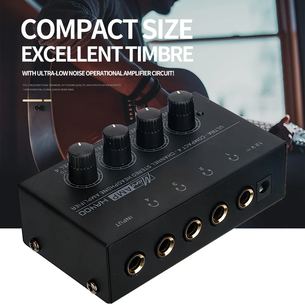 Headphone Amplifier Stereo Amplifier Audio Amp Adapter Audio Amplifier Board Ultra-Compact 4 Channels Mini Headphone Amplifier With Power Adapter 10MHz Earphone Amp for Music