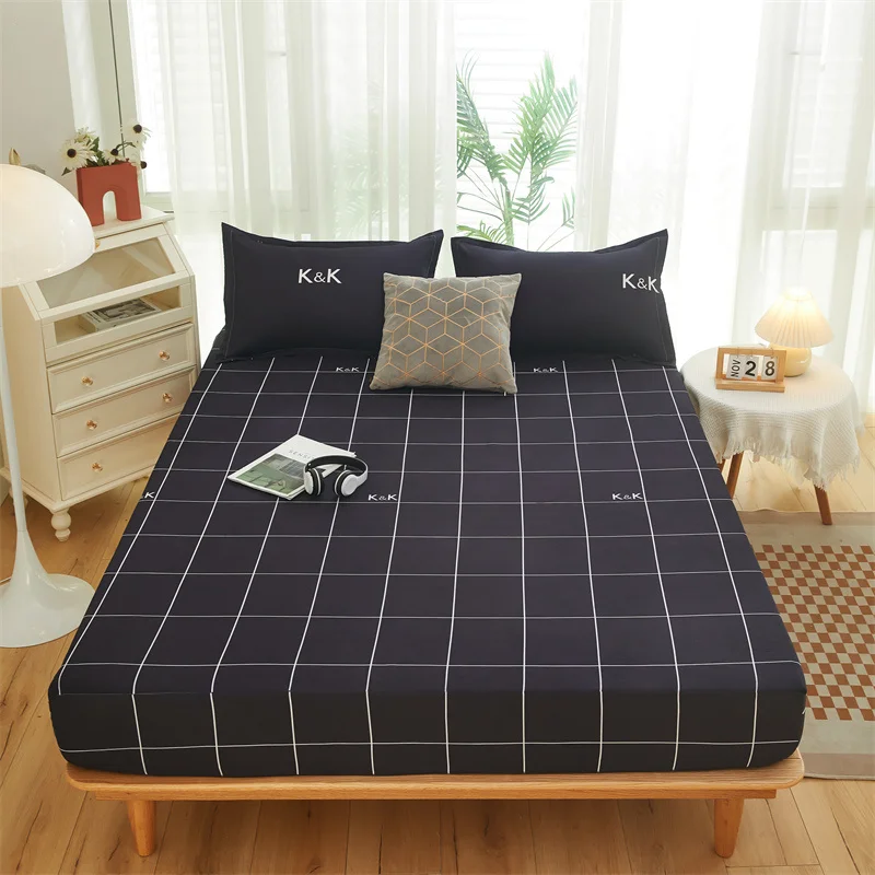 

Yaapeet Bedding Black Plaid Mattress Cover Protector Kid Child Teen Elastic Band Linen Fitted Sheets Sets Double
