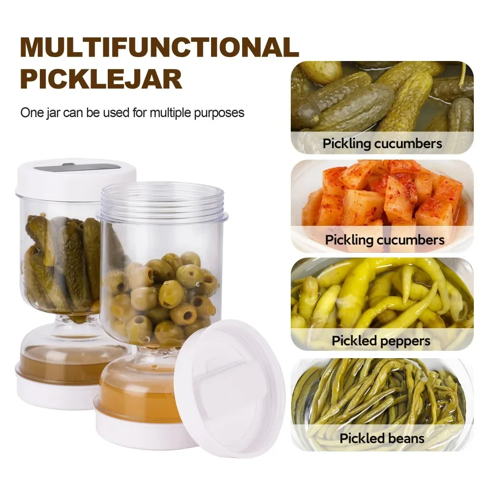 Sealed Pickles Jar with Fork Wet and Dry Separation Container Cucumber Olives Bottle with Strainer Flip Kitchen Food Storage Box 4