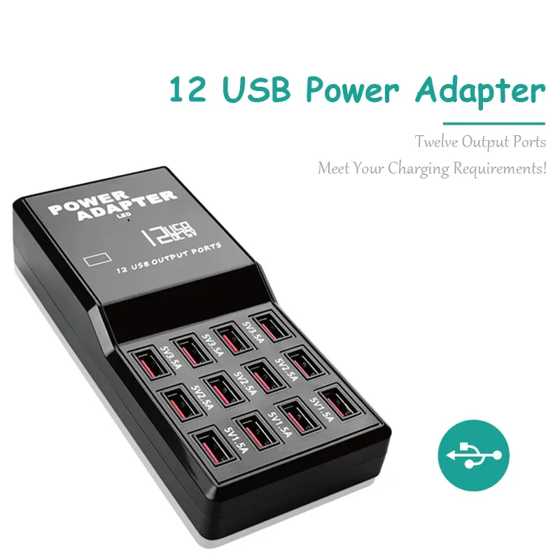 Portable 12 Ports 5V 1.5A-3.5A Travel Desktop USB Charger Hub Multi USB Charging Station For Mobile Phone Tablet