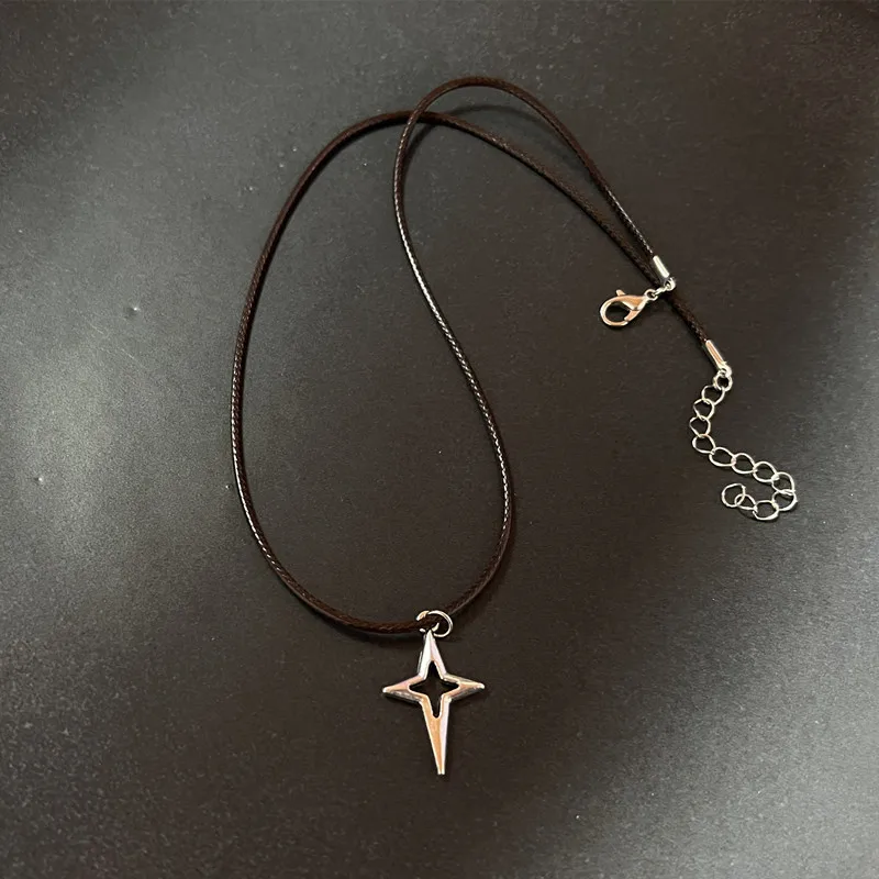 Vintage Leather Brown Stone Pendant Necklace