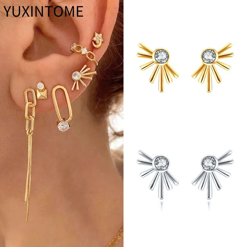 925 Sterling Silver Needle personality Irregular Stud Earrings For Women Fashion Crystal Geometry Piercing Earrings Fine Jewelry