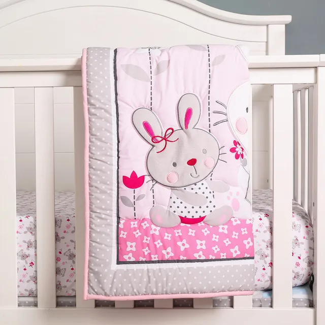 7Pcs Rabbit Baby Crib Bedding Set Standard Sized Cot Baby Sheet baby bed protector (4Bumper Crib Sheet Comforter Crib Skirt) 2