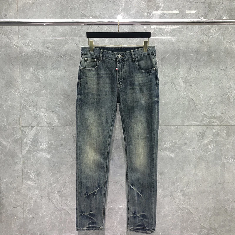 

Мужские прямые джинсы в полоску TB THOM, темно-синие джинсы стрейч, Всесезонные брюки