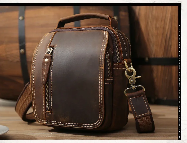 Genuine Leather Mini Shoulder Bag for Men with Handle