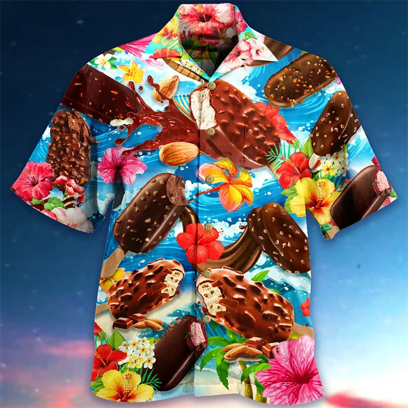 Summer Ice-cream Mens Holiday Lapel Camisa Oversized Hawaiian Shirts 3d Print Fashion Men Women Beach Funny Blouse Tops Clothing 4