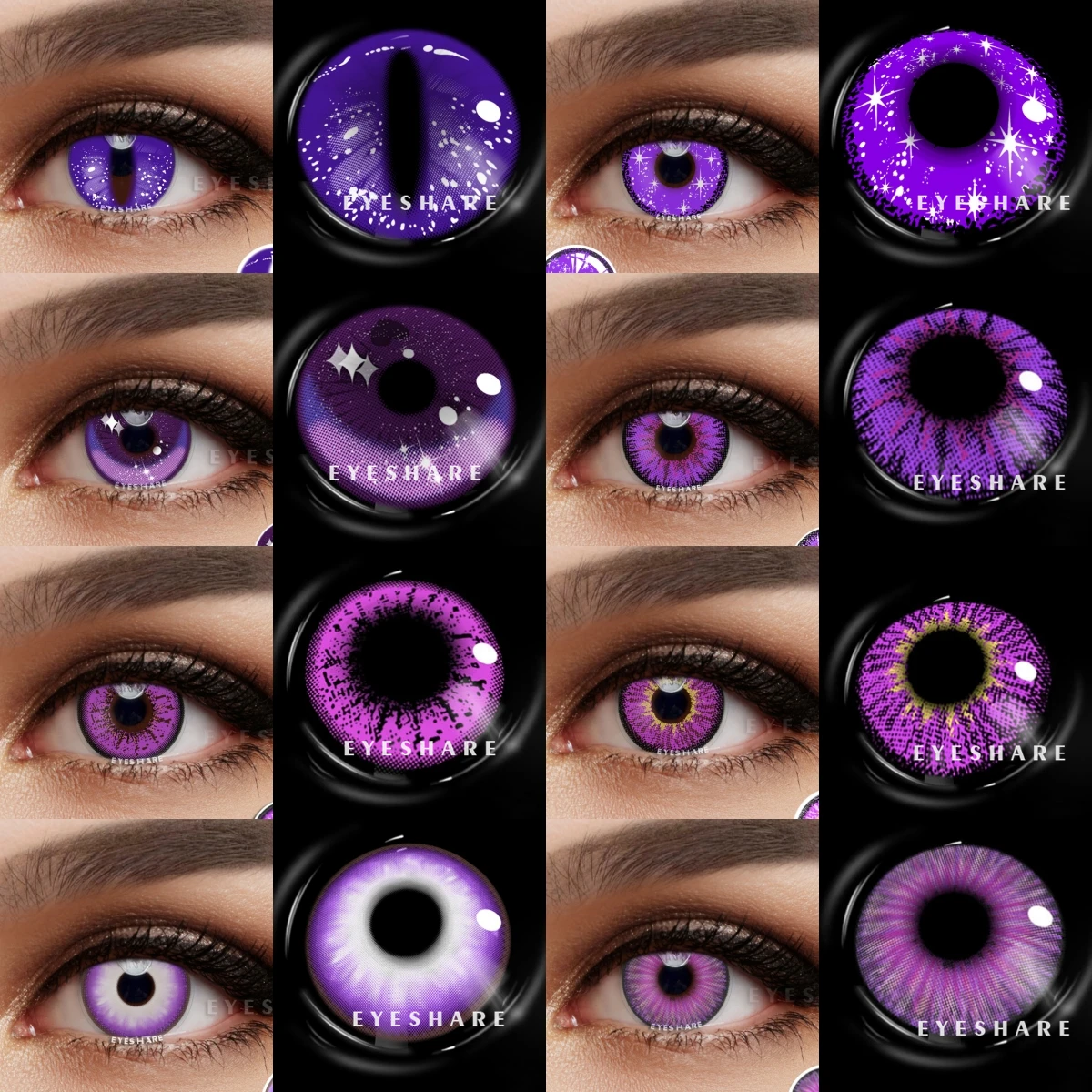 Vibrant Purple Anime Cosplay Contact Lenses - 2pcs for Halloween & Makeup Transformation