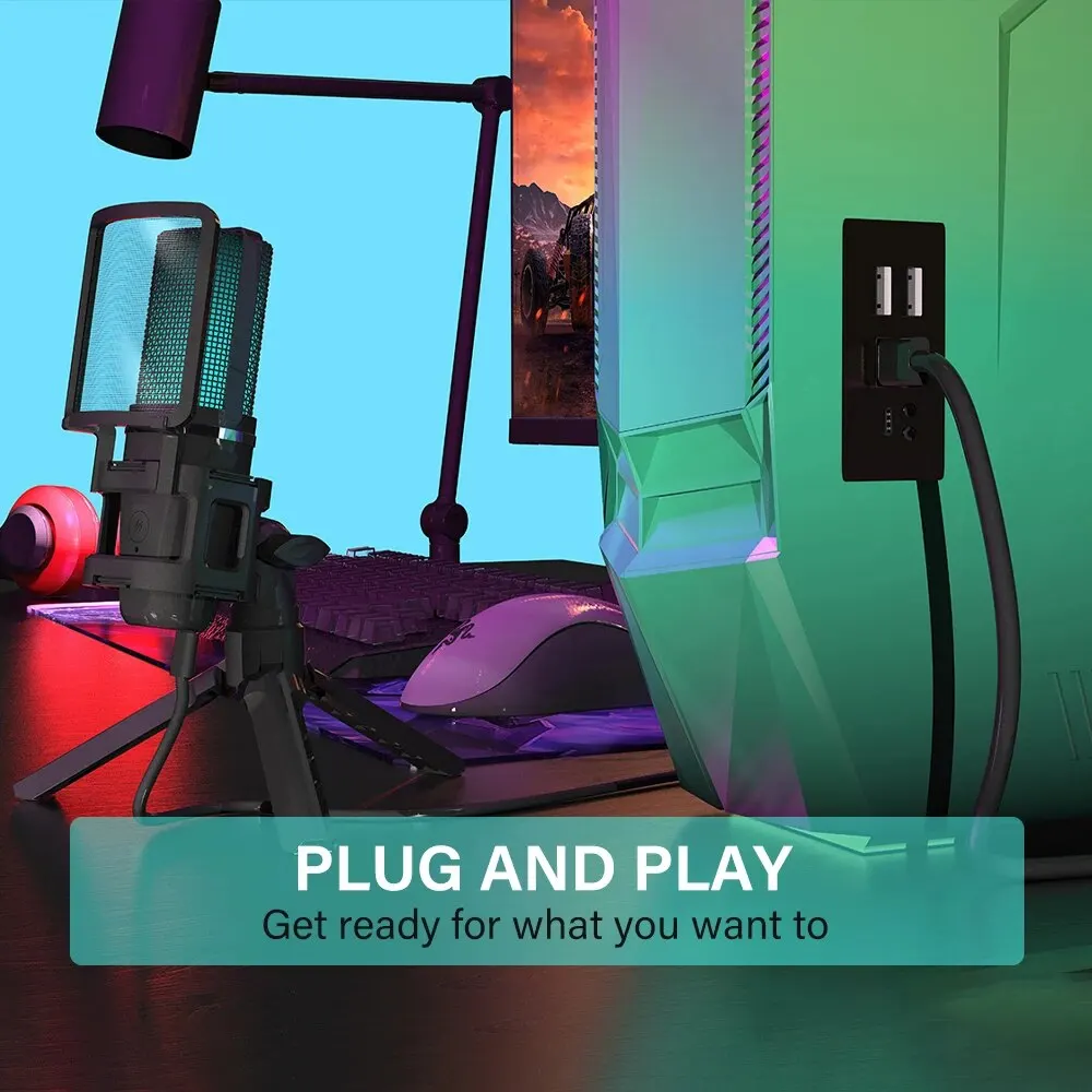 Zealsound RGB USB Condenser Gaming Microphone Computer Professional Mic For PC PS4 PS5 Mac Phone Recording Streaming Podcasting - Image 6