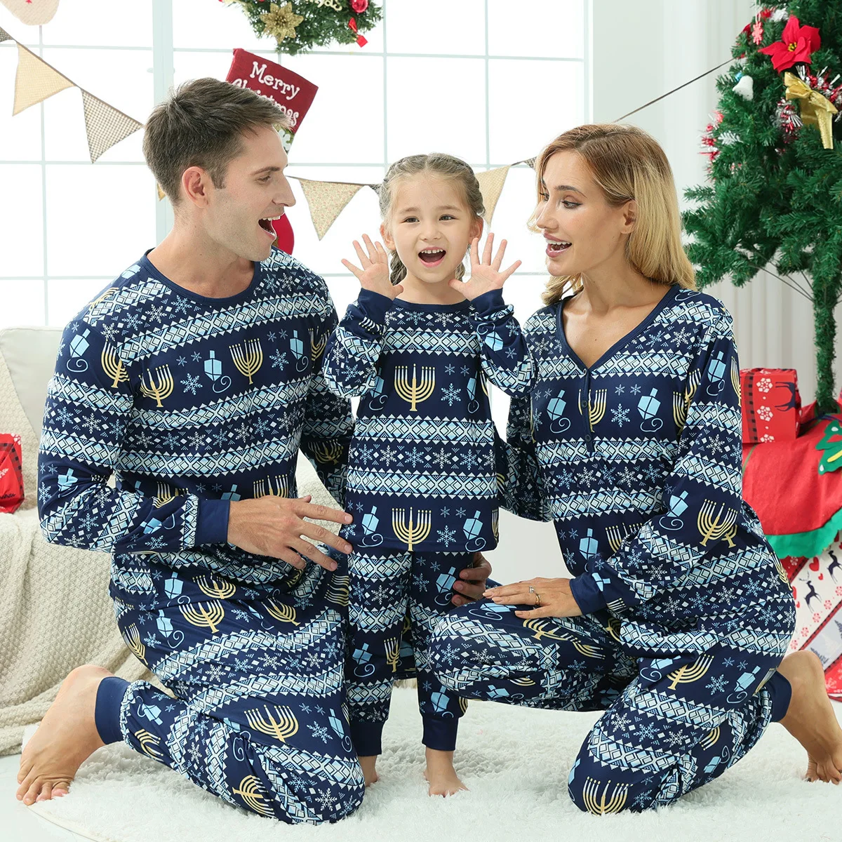 Pijamas navideños Conjuntos familiares a juego Padre, madre e hijos Ropa de dormir navideña para bebés Conjunto de pijamas para mamá y yo Ropa Tops + Pantalones