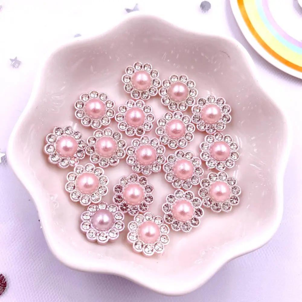 50pcs 12mm 수지 꽃 라운드 진주 플랫 백 크리스탈 네일 라인 석 아플리케 웨딩 DIY 스크랩북 장식 공예 액세서리