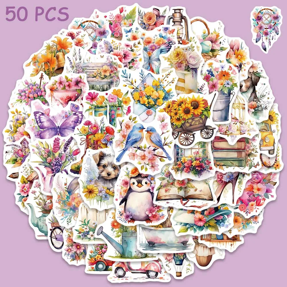 50pcs Flower World Stickers Colorful Beauty Decals For Kids Laptop Guitar Scrapbook Water Bottle Luggage Skateboard Stickers pack of 30 fairy stickers garden decal set for laptop phone case water bottle journal guitar diy craft