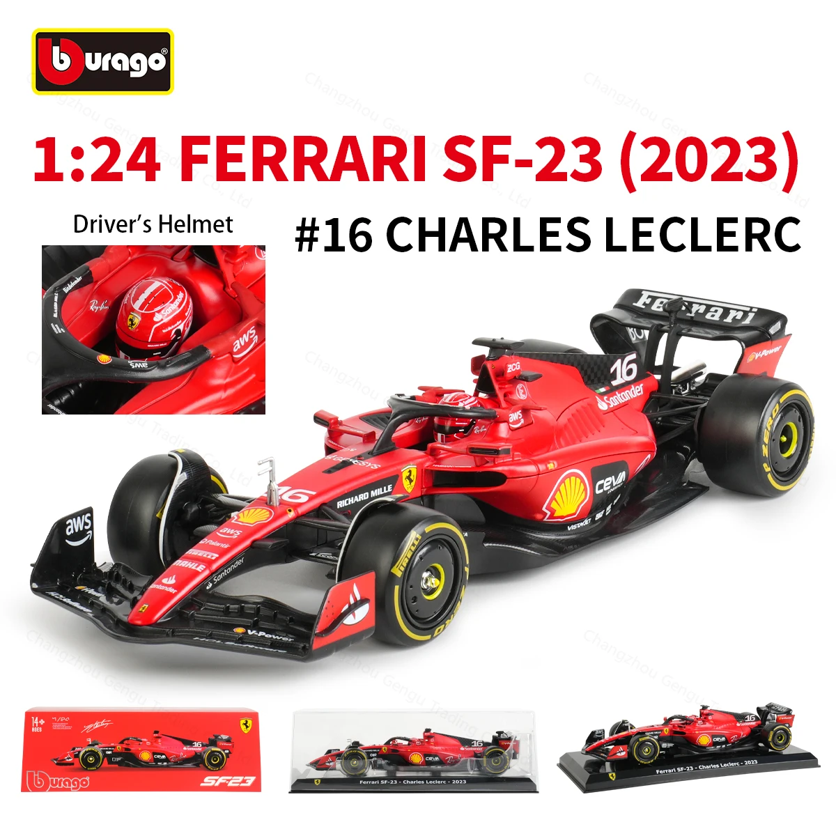 Bburago 1:24 Ferrari 2023 SF23 # Voiture de formule 16 F1, véhicules moulés sous pression, modèle de collection, jouets de course, boîte en acrylique