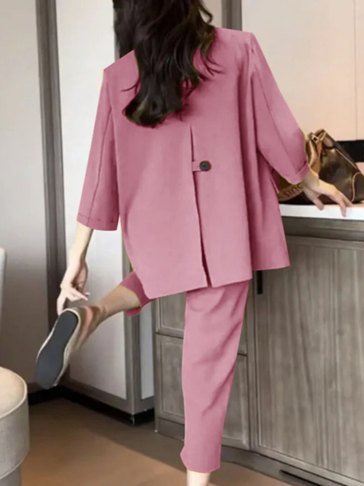 Women's Suit 2024 Spring New Professional Suit Women's Korean Fashion Loose Thin Jacket Cropped Pants Two-piece Set Pants Sets