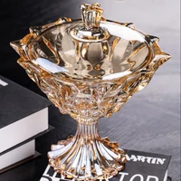 European-style Crystal Glass Ornaments with Lid Small Fruit Plate Home Living Room Large Storage Tank Home Decoration Sugar Tank 1