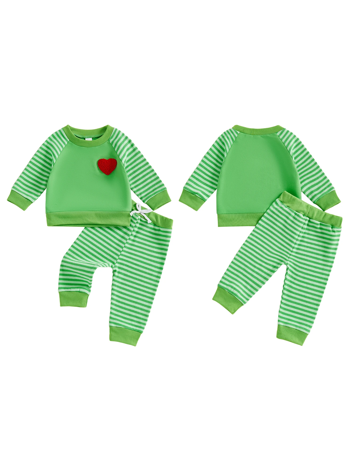 Baby Girl Boy Christmas Clothes Reindeer Print Long Sleeve Round Neck Pullover Elastic Waist Plaid Pants 2 Pcs Set for Toddler