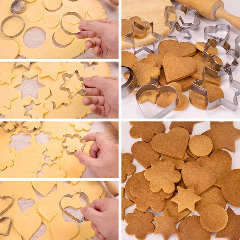 12Pcs Mini Cookie Cutters Set cookie cutter baking mold cookie mould Stainless Steel Biscuit Mold Heart Star Round Flower Biscuit Cutters Kit Cookie Mold Baking Tools